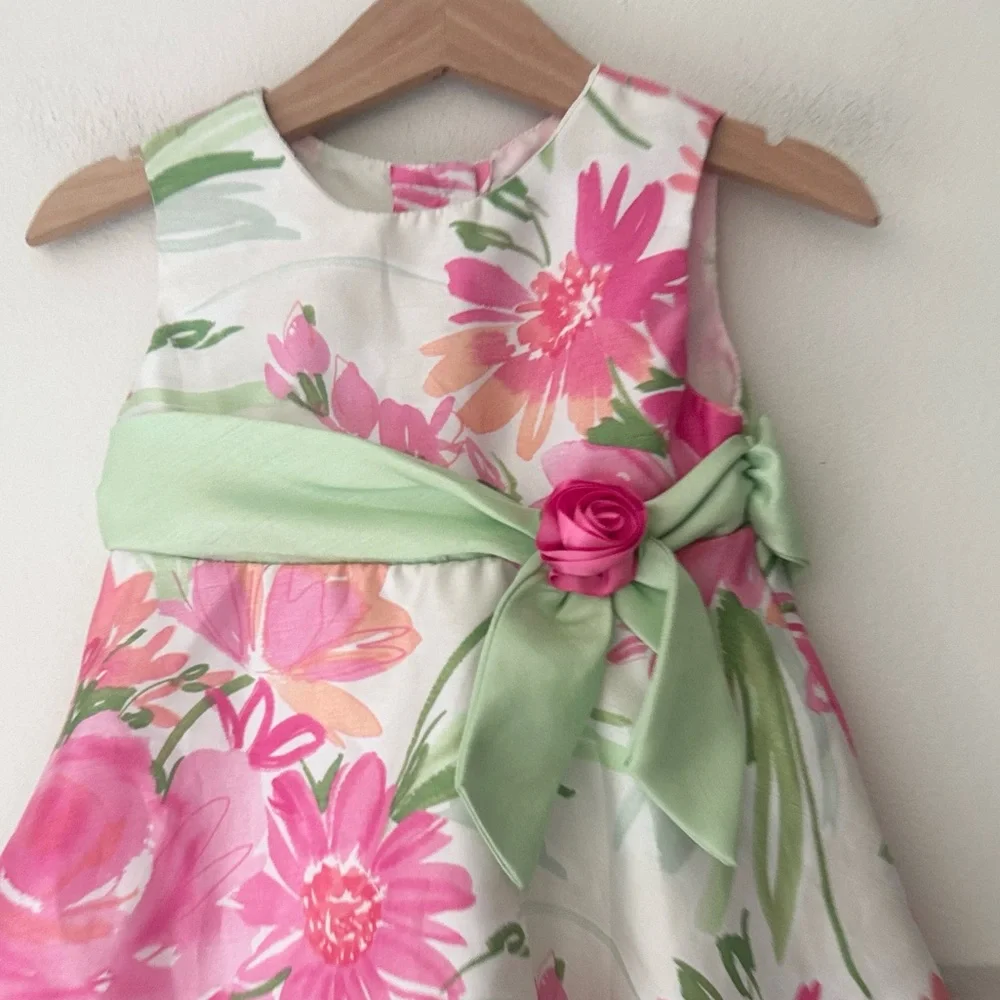 George Rose Knot Pink and Green Floral Kids Girls 24 Months Dress